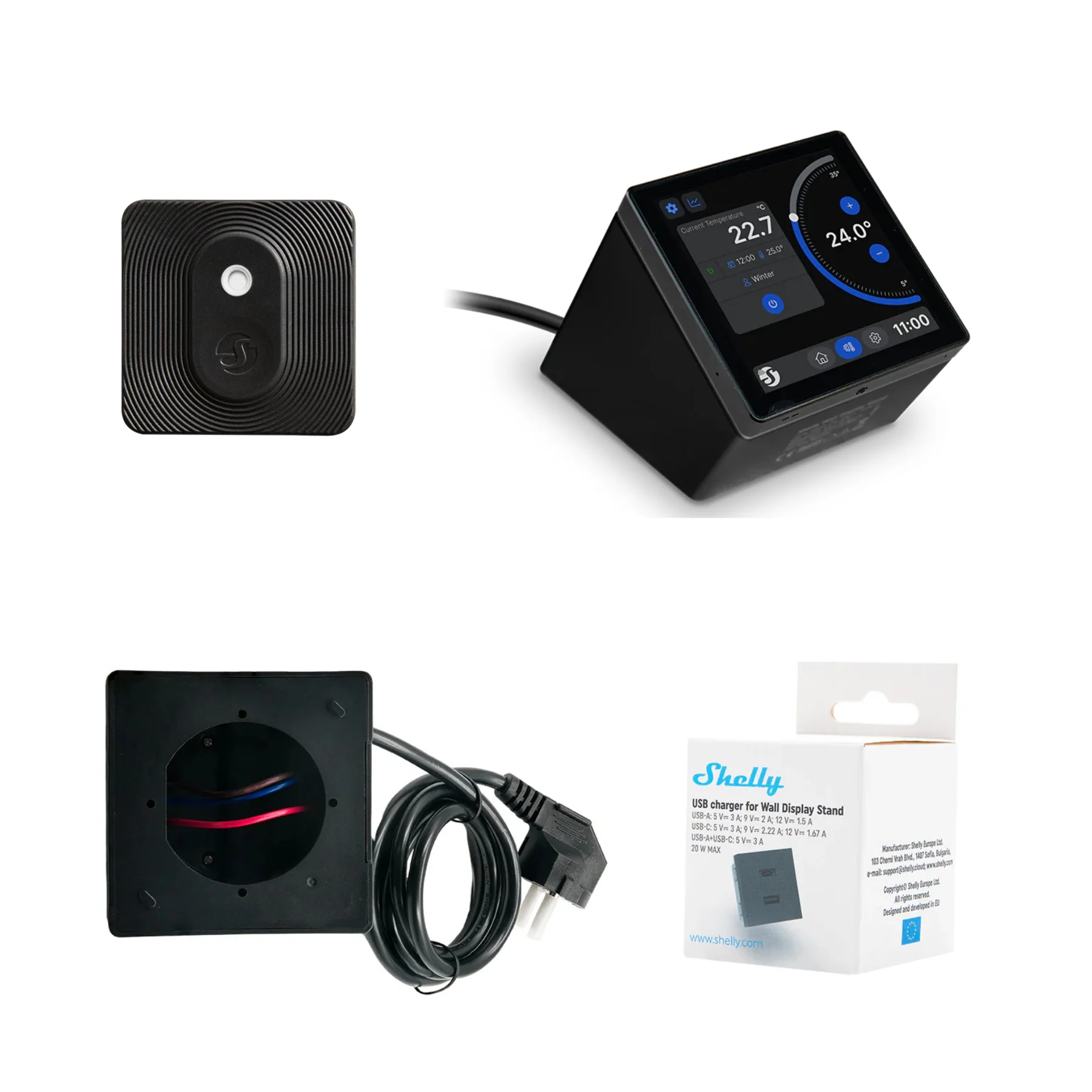 Pack Shelly Wall Display White + BLU H&T + Stand + USB Charger - Image 3
